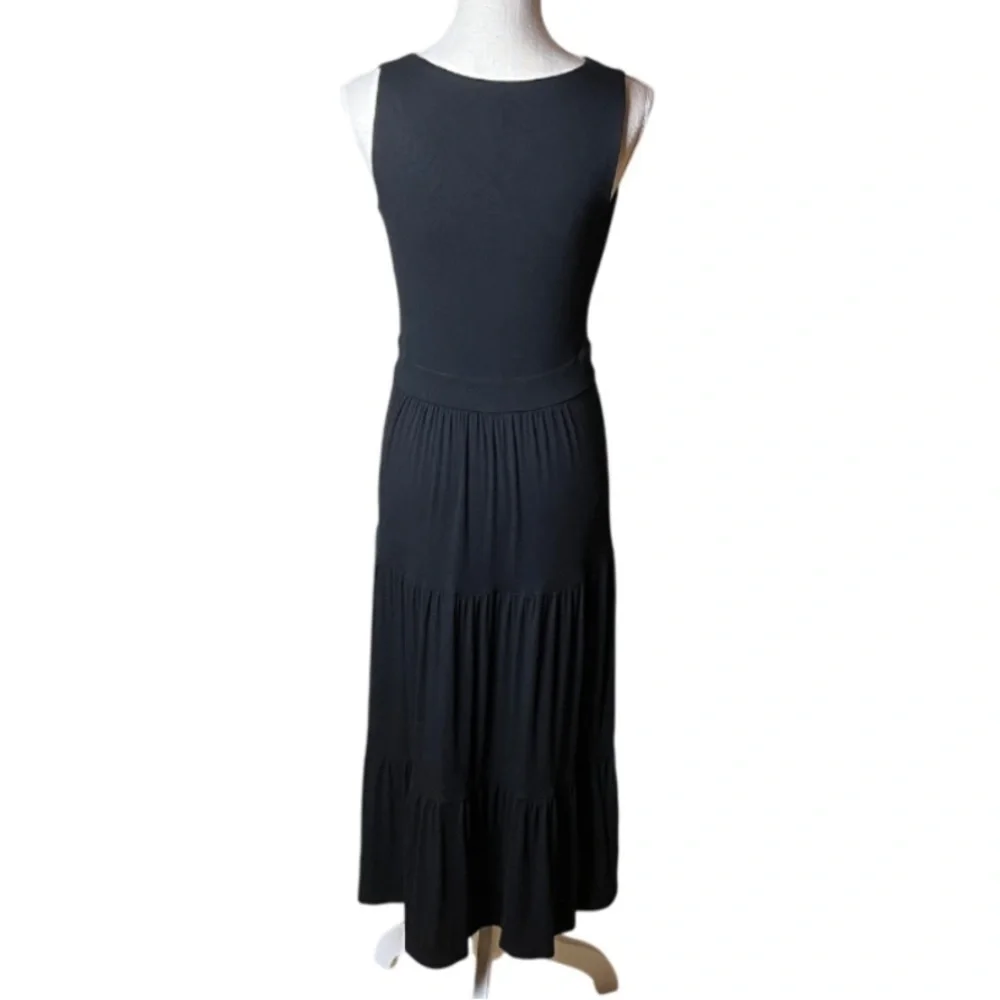 Boden Black Nicole Jersey V-Neck Tiered Midi Dress Size 4R - Picture 4 of 10